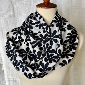 G George Womens Black White Floral Daisy Infinity Scarf Lightweight Loop 13x62